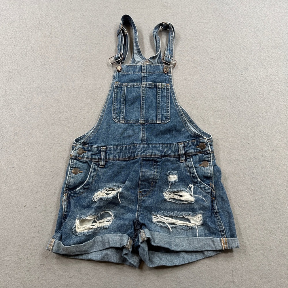 Bluenotes Denim Shortalls Women's Small Blue Bib Overalls Distressed Workwear